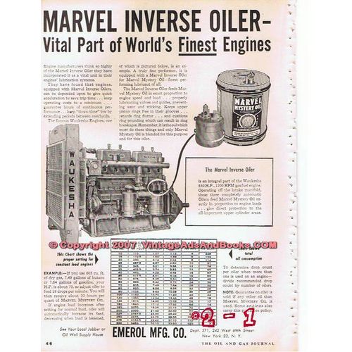 EMEROL MANUFACTURING COMPANY 1955 Marvel Mystery Oil engine vintage ad