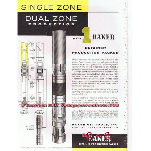 BAKER OIL TOOLS INC 1955 gas oil well Retainer Production vintage ad