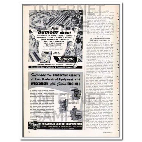 DUMONT AVIATION SUPPLY COMPANY 1948 bolts nuts screws vintage ad