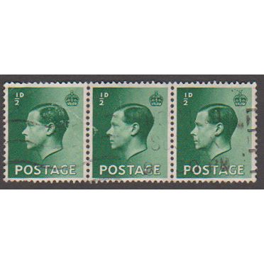 GB 1936 Edward VIII Halfpenny green strip of 3 U SG 457