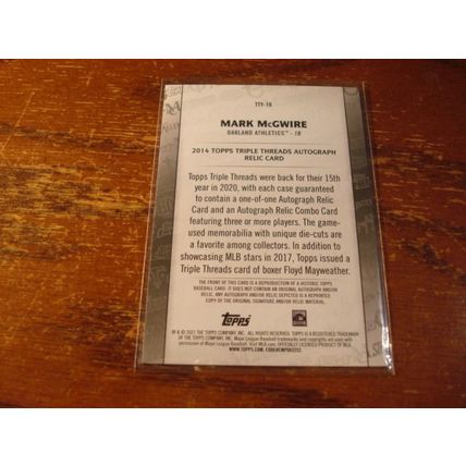 2021 Topps, Triple Threads, Reprint Auto, MARK McGWIRE, A's, #TTY-10