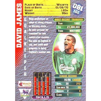 Merlin Premier Gold English Premier League 1996/97 David James