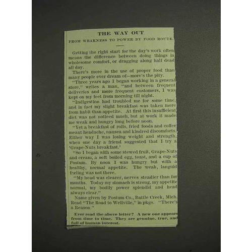 1914 Grape-Nuts Cereal Ad - The Way Out