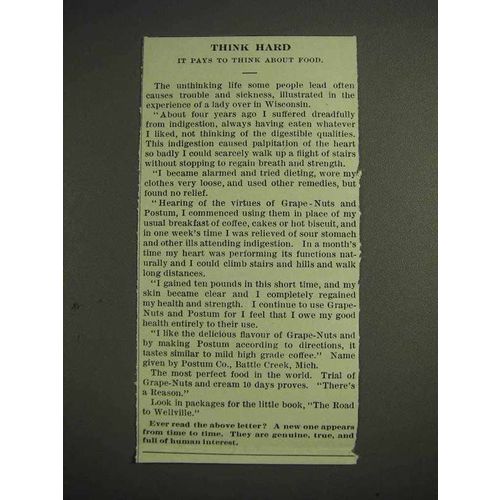 1914 Grape-Nuts Cereal, Postum Drink Ad - Think Hard