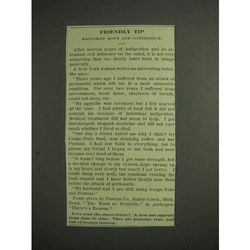 1914 Grape-Nuts Cereal, Postum Drink Ad