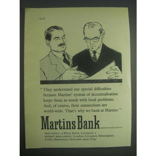 1959 Martins Bank Ad - They understand our special difficulties