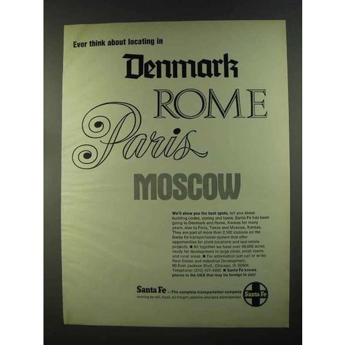 1972 Santa Fe Railroad Ad - Denmark Rome Paris