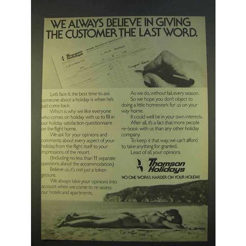 1979 Thomson Holidays Ad - Giving Customer Last Word