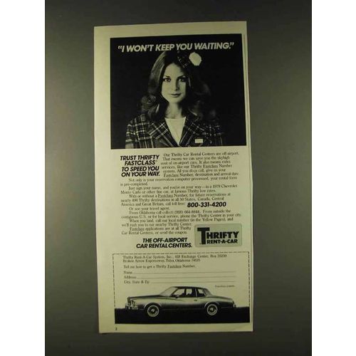 1979 Thrifty Rent-a-car Ad - Won't Keep You Waiting