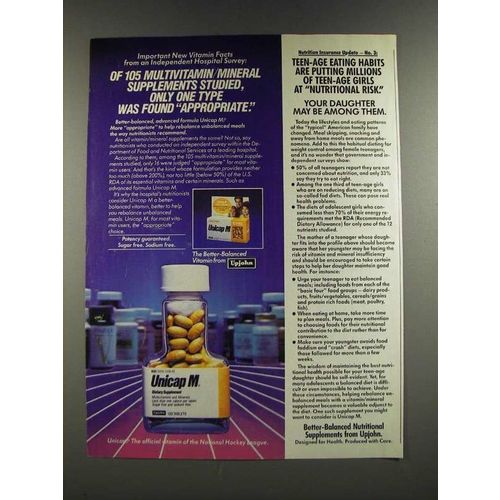 1986 Upjohn Unicap M Ad - Teen-Age Eating Habits