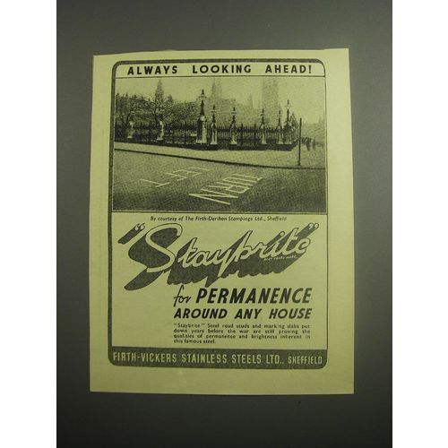 1948 Firth-Vickers Staybrite Steel Ad - Always looking ahead