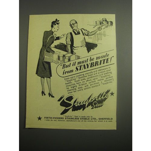 1948 Firth-Vickers Staybrite Steel Ad - But it must be made from Staybrite