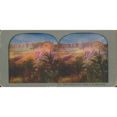 Little Missouri River Valley, in the Bad Lands - Coloured Vintage 3D Stereoview