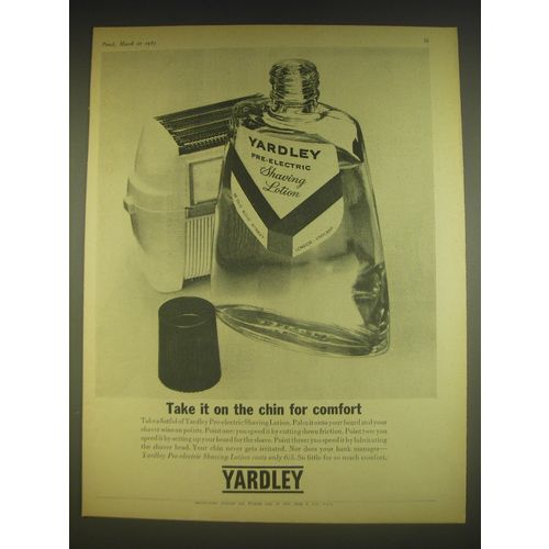 1963 Yardley Pre-Electric Shaving Lotion Ad - Take it on the chin for comfort