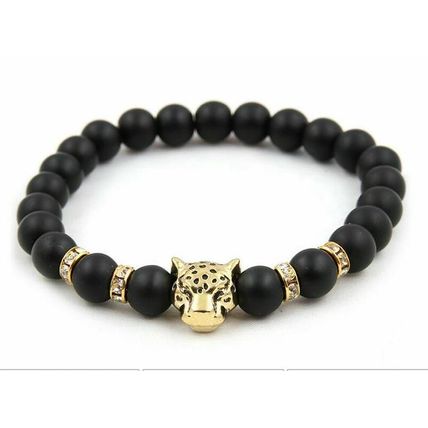 Quality Unisex Leopard Head Bracelet Wristband Jewelry Accessories Black Bead UK