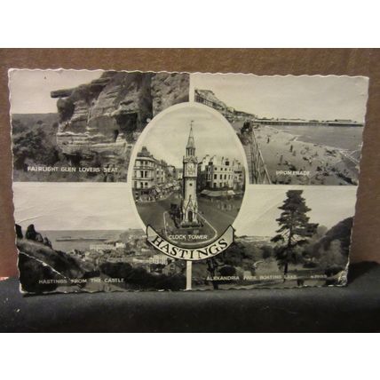 multiview, HASTINGS, SUSSEX. used vintage postcard by Valentine 1958 pm =