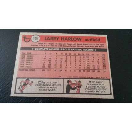 1981 Topps Card # 121 Larry Harlow Very Good-Excellent (4) California Angels