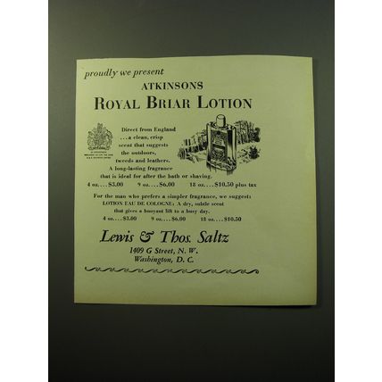 1950 Atkinsons Royal Briar Lotion Advertisement - Proudly we present