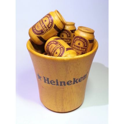 Heineken Wooden Decorative Mini Beer Can Set (6pcs) w/ Beer Bucket