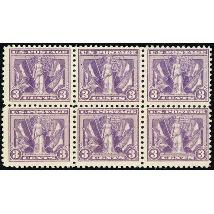 537, Mint FVF NH 3¢ Liberty Block Of Six SCV $120 * Stuart Katz