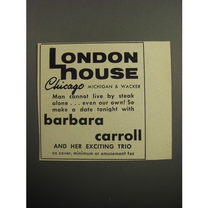 1957 London House Chicago Ad - Barbara Carroll and her exciting trio