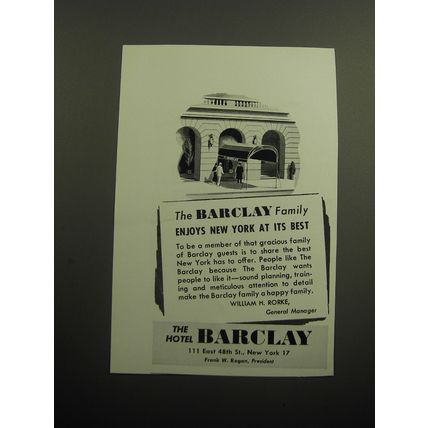 1949 Hotel Barclay Ad - The Barclay family enjoys New York at its best