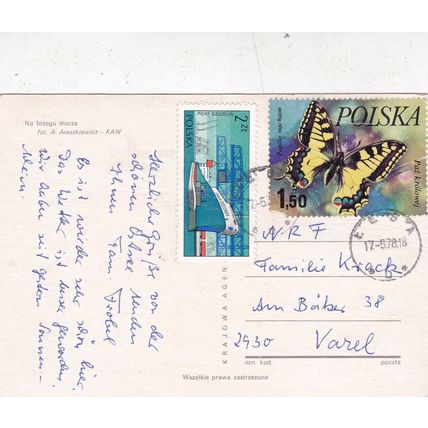 Na brzegu morza Poland Postcard posted 1978 crease