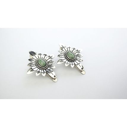 2 small silver green stone flower alligator hair clips for fine thin hair
