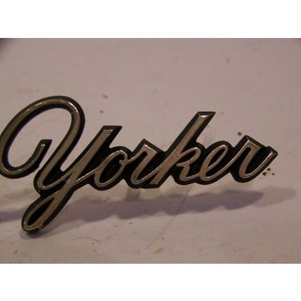 1976 77 78 CHRYSLER NEW YORKER GOLD SCRIPT EMBLEM #3569955 W/ STUDS 71 72 73 74