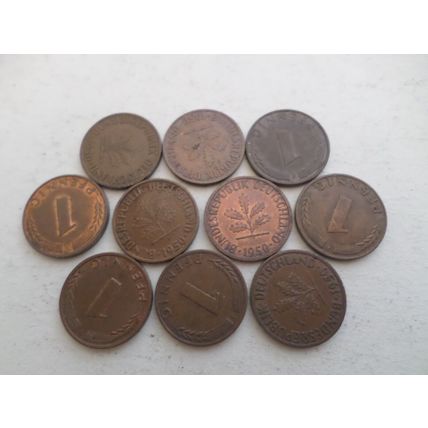Germany - 10 -`J` mint - 1 pfennig coins - dated 1950