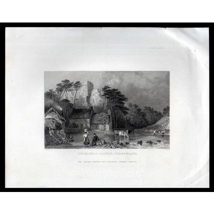 THIRLWALL CASTLE 1839 Samuel Lacey - Thomas Allom ANTIQUE ENGRAVING