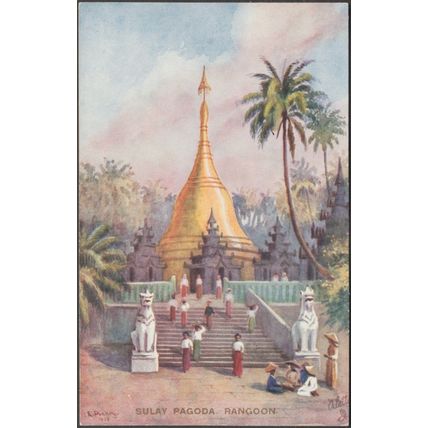 Sulay Pagoda, Rangoon, c.1910s - Tuck's Oilette Postcard