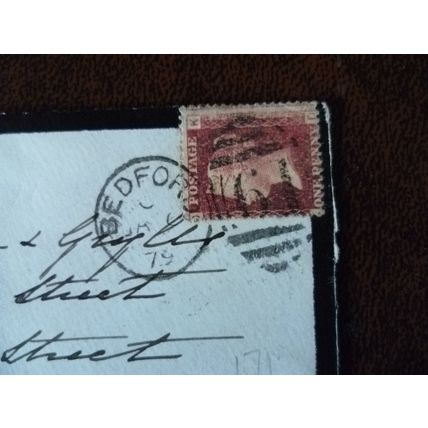 1879 GB QV 1d Red stamp plate no 171 mourning cover Bedford Burlison & Grylls
