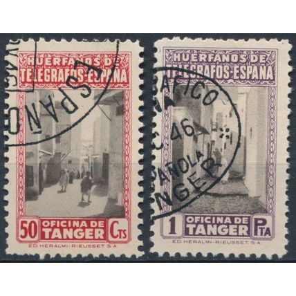 Beneficient Tax Stamp: 50c & 1p - Spanish Tangier 1947 - Edi BE37/8