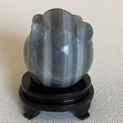 Grey Banded Agate Owl Figurine W Stand Vintage Fine Chinese Animal Carving 1.4"