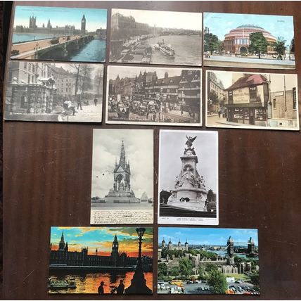 10 postcards lot London buildings streets views posted 1904-1950s