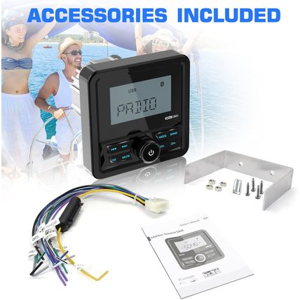 Waterproof Marine Digital Media Receiver - Bluetooth Marine Stereo with 2.8 Inch