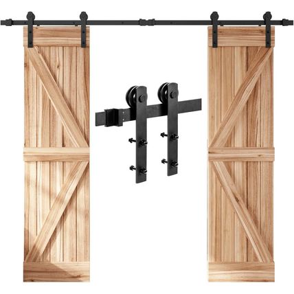Easelife 8 FT Double Door Sliding Barn Door Hardware Track Kit,Straight Pulley,H