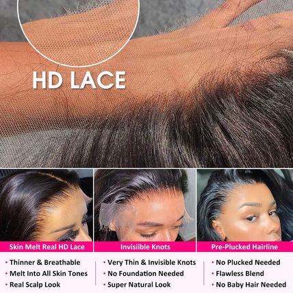Pizazz 13X6 Body Wave Lace Front Wigs Human Hair Pre Plucked 180 Density HD Tran