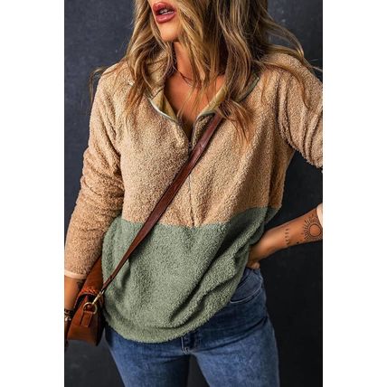 Smoke Gray Two Tones Color Block Half Zip Fleece Sweatshirt