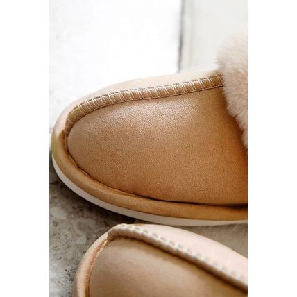 Camel Plush Suede Winter Home Slippers