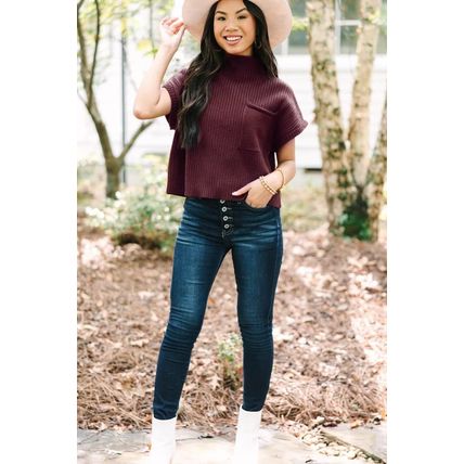 Mineral Red Patch Pocket Ribbed Knit Short Sleeve Sweater