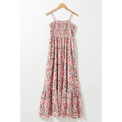 White Boho Floral Smocked Ruffled Maxi Dress