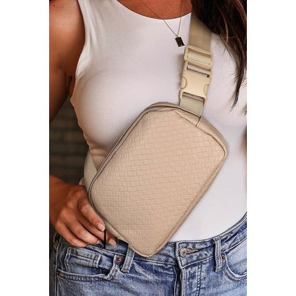 Parchment Checkered Zipped Buckle Strap Crossbody Bag