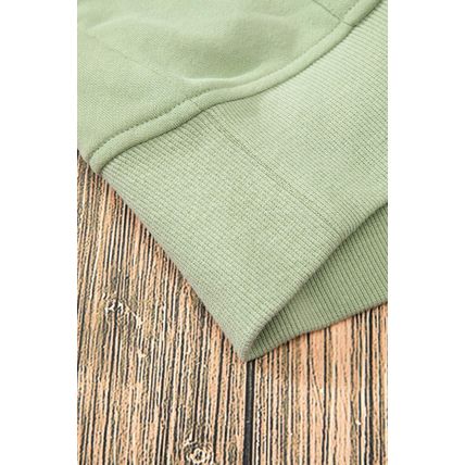 Smoke Green Quarter Zip Stand Neck Kangaroo Pocket Sweatshirt