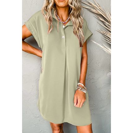 Laurel Green Buttoned Collar Shift T-shirt Mini Dress