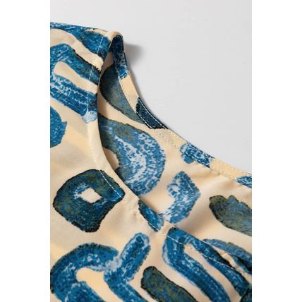 Beige Abstract Print Short Sleeve Loose Top