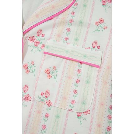 Beige Floral Print Contrast Pipping Short Pajamas Set