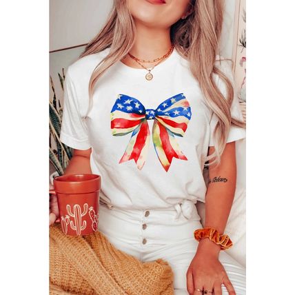 White Independence Day Splash Bow Pattern T Shirt