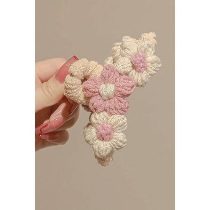 Pink Flower Crochet Cover Large Hair Claw Clip